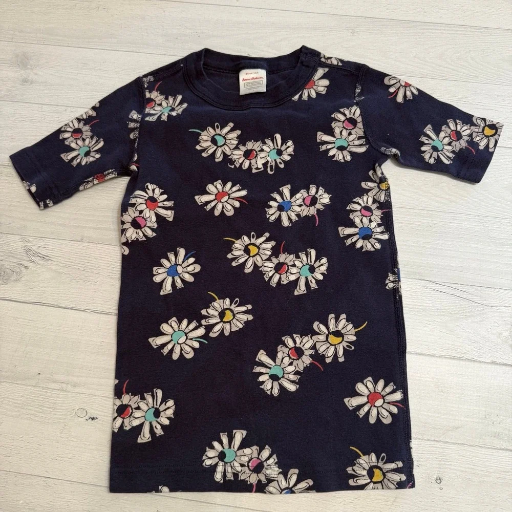 Hanna Andersson girls short John pajamas‎ navy blue flowers 130/8